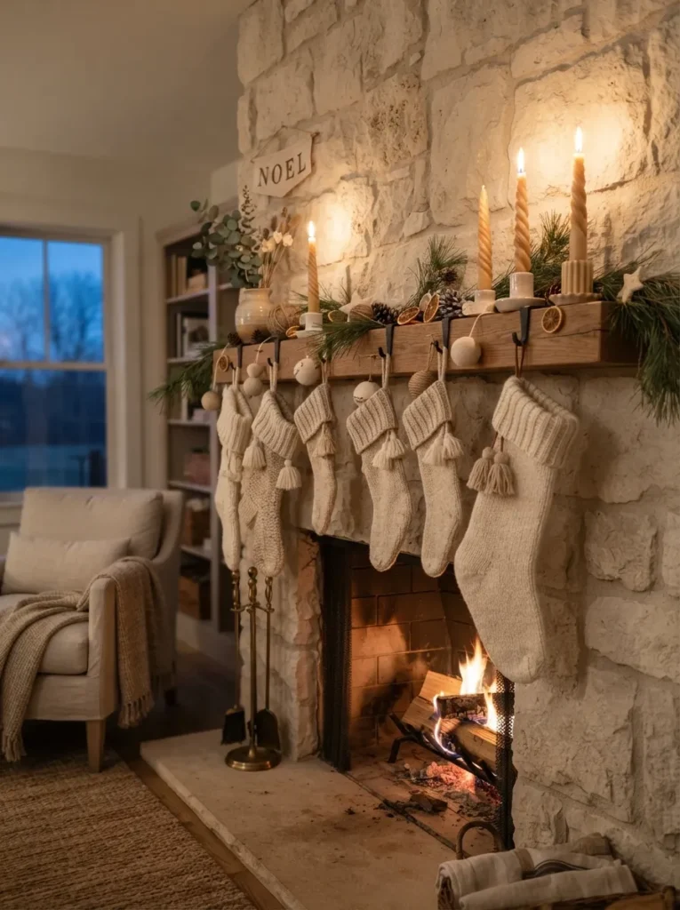 Beige Christmas Mantel