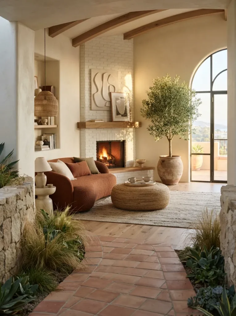 Corner Brick Fireplace