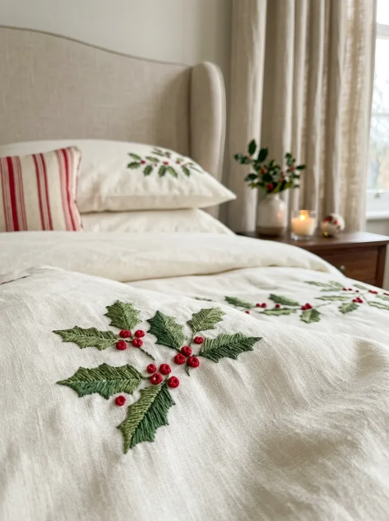 Embroidered Holiday Bedding