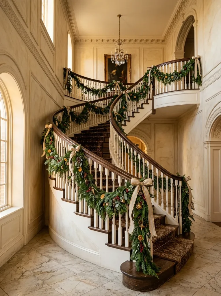 Evergreen Staircase Decor