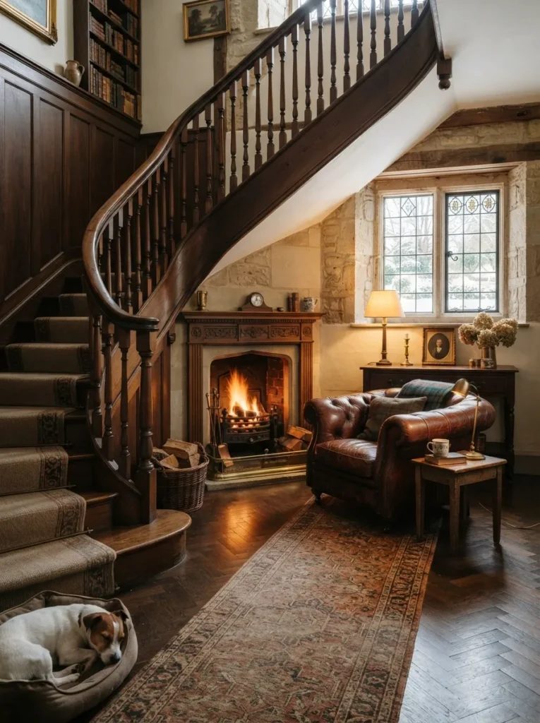 Inset Staircase Fireplace