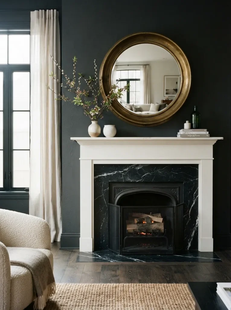Round Mirror Dark Wall