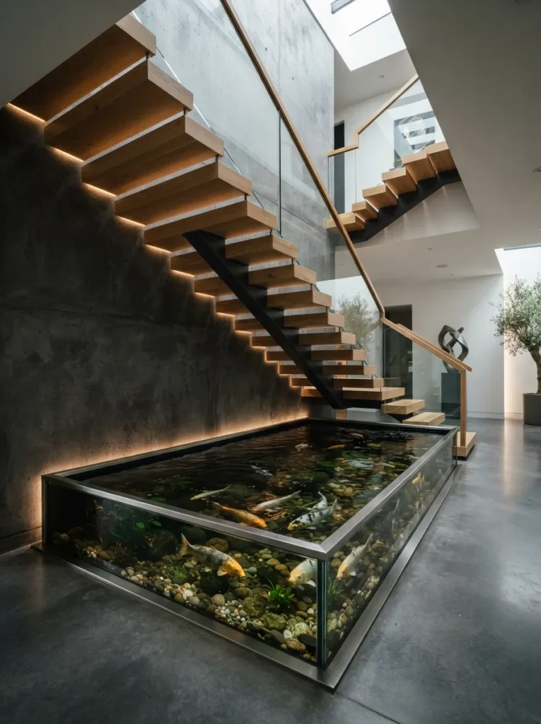 Under-Stair Glass Pond