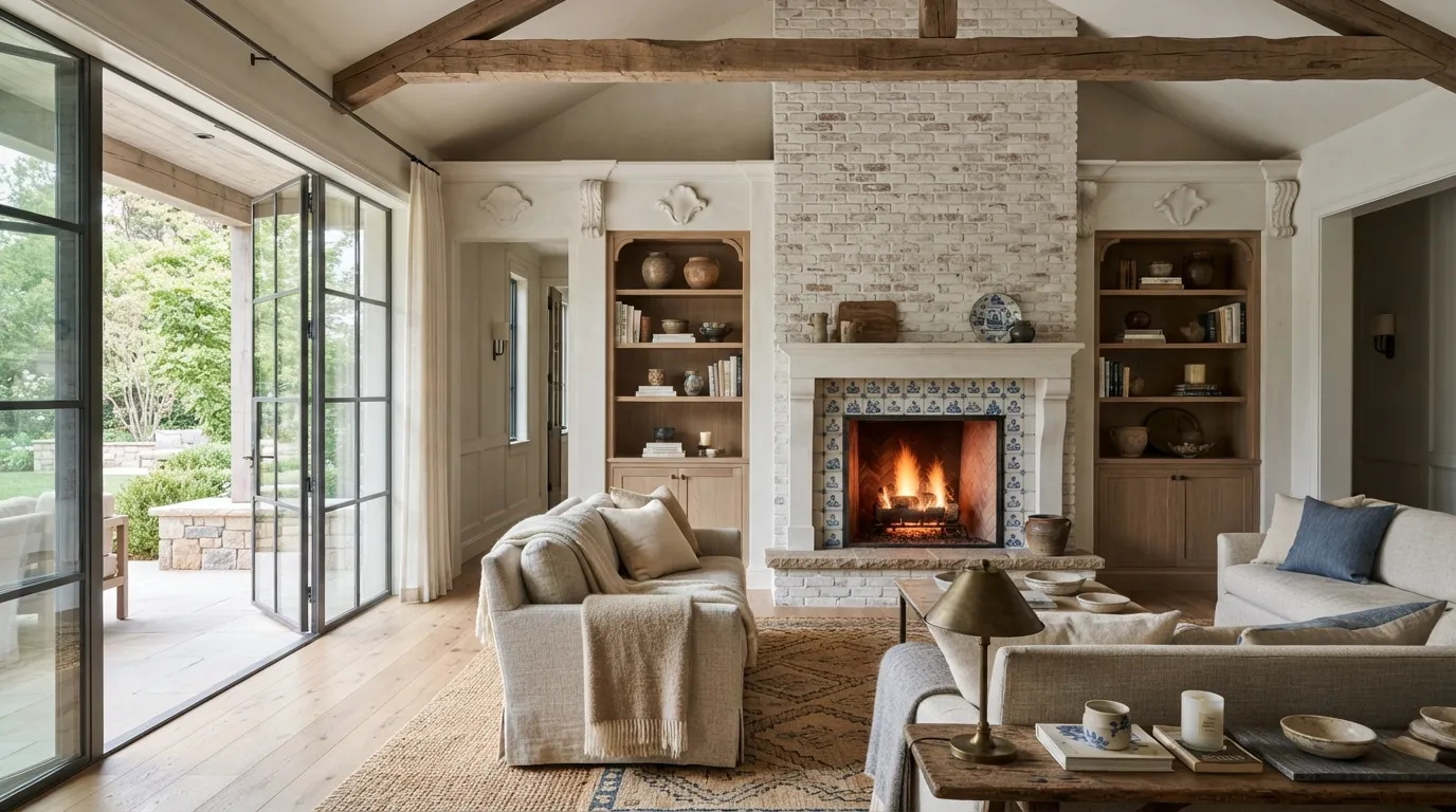 white brick fireplace