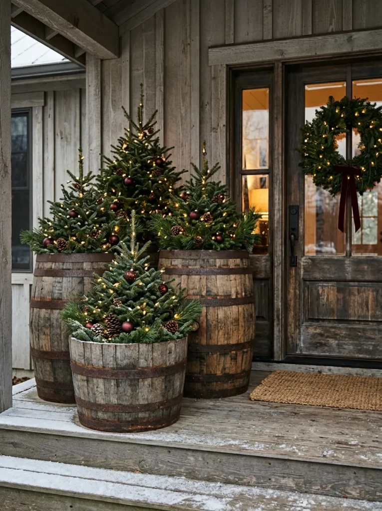 Barrel Potted Evergreens