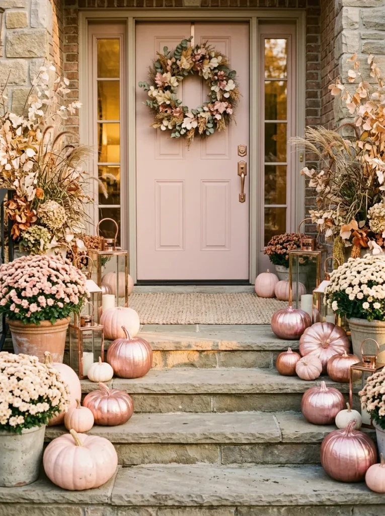 Metallic Pink Porch Pumpkins