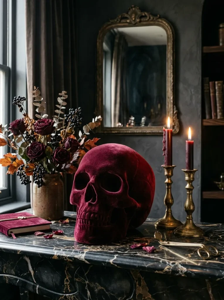Velvet Skull Accent